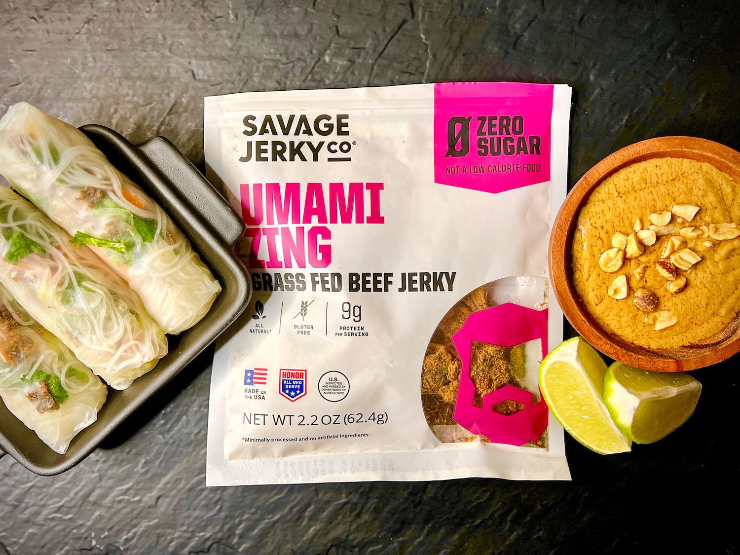 Umami Zing Sugar-Free Spring Rolls with Thai Peanut Dipping Sauce