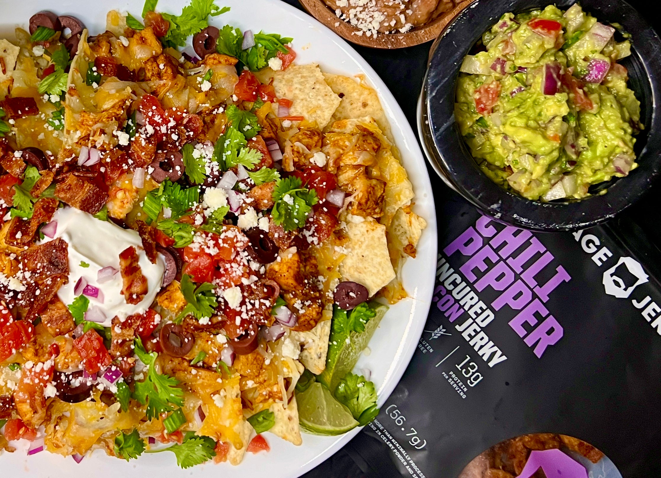 Spicy Chicken and Chili Pepper Bacon Nachos