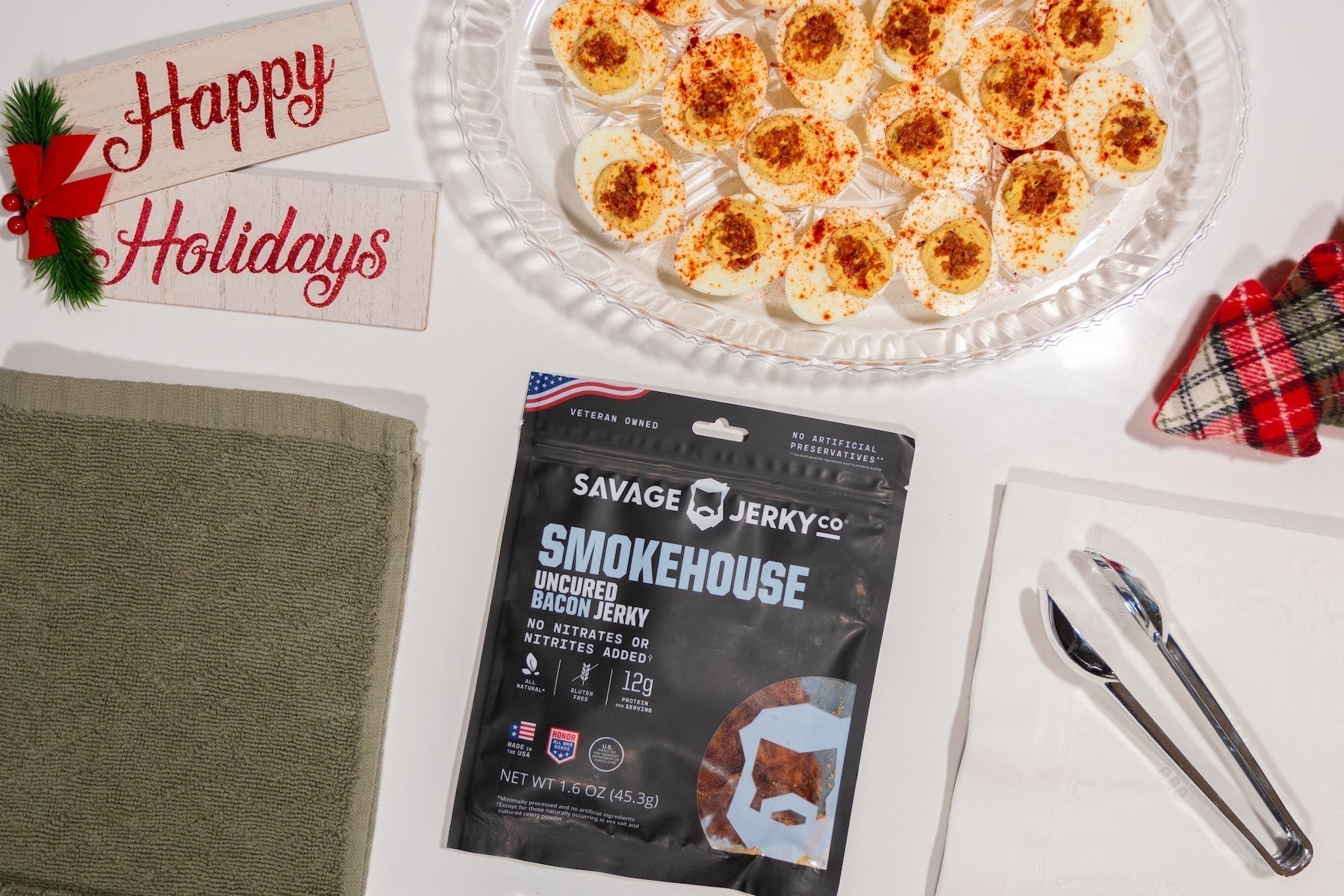 deviled eggs with smokehouse bacon jerky