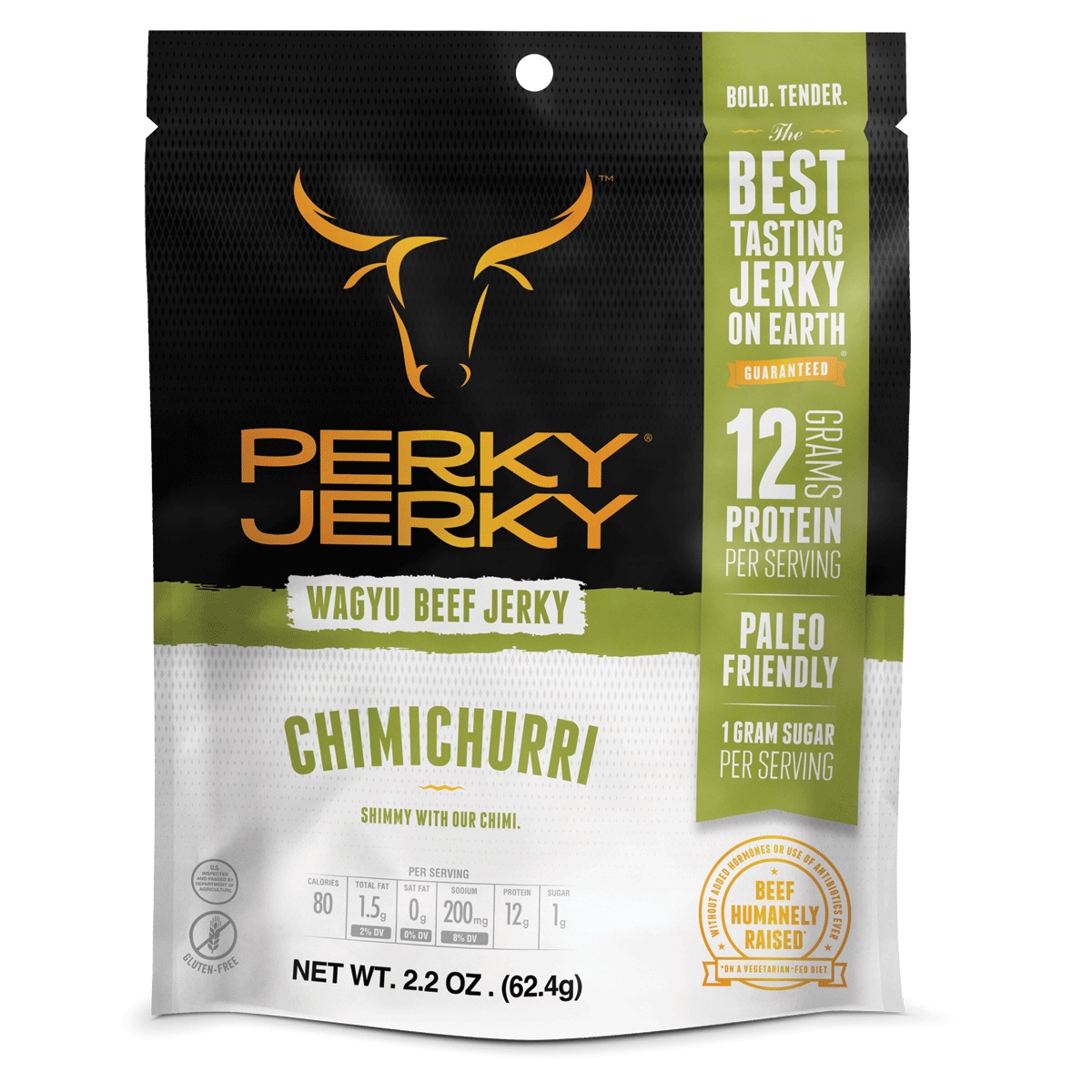 Perky Jerky Keto Friendly Chimichurri Wagyu Beef Jerky 2.2 oz pack