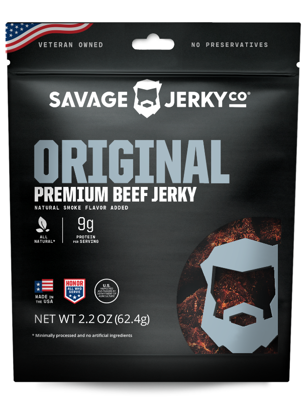 savage jerky original premium beef jerky front of package