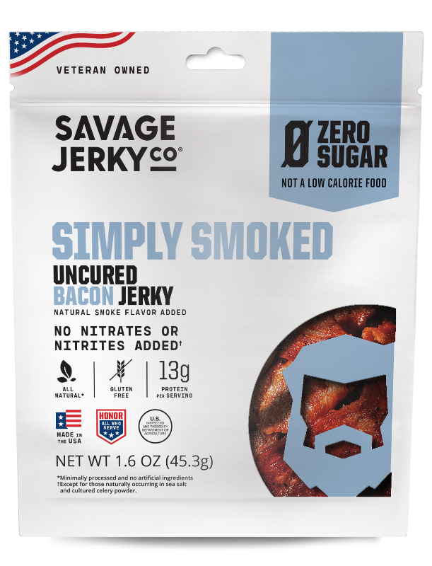 Smokehouse Uncured All Natural, Zero Sugar Bacon Jerky | Savage Smokehouse Uncured All Natural, Zero Sugar Bacon Jerky | Savage