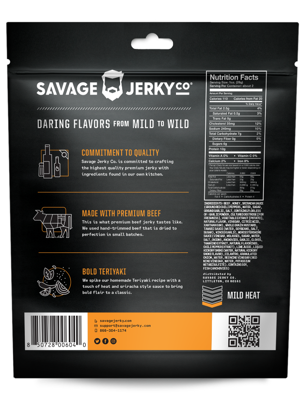bold teriyaki beef jerky package back